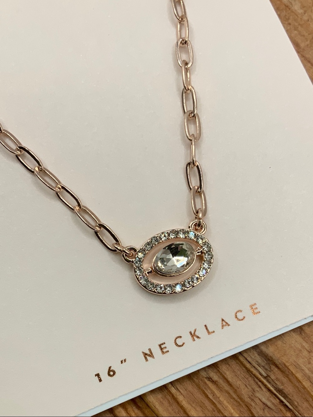 LC Lauren Conrad Rose Gold Tone Oval Crystal Halo Necklace